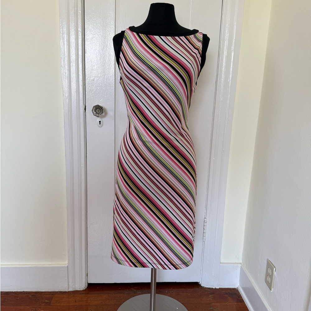 Red and White Sleeveless Sheath Midi Dress